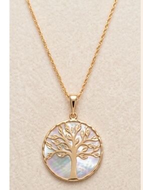 🇮🇹 14K Gold Genuine MOP Tree of Life Pendant & Italian Sparkle Bolo Chain